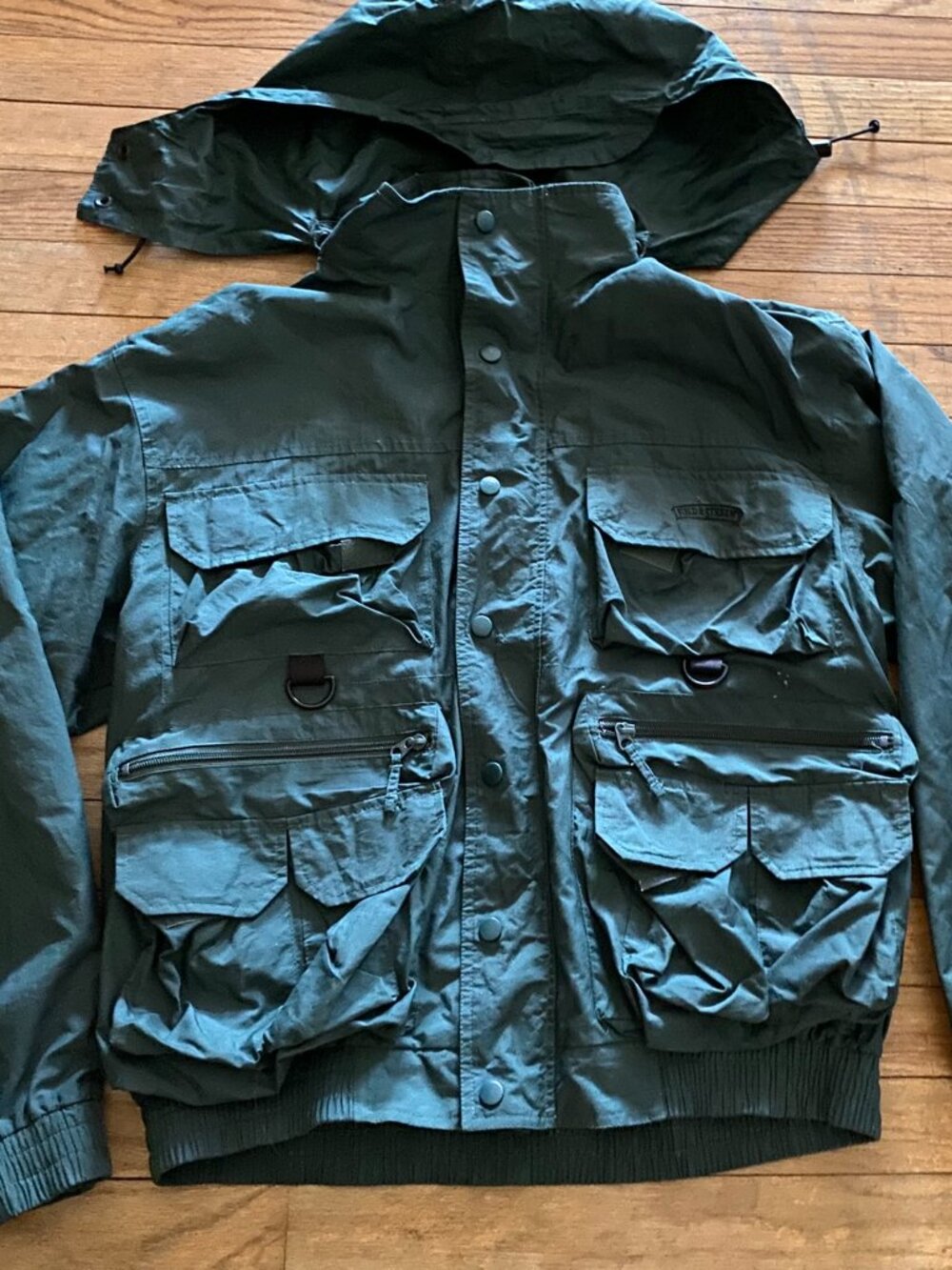 FIELD & STREAM Men's Green Waterproof Nylon Pockets Double Closure Jacket - L